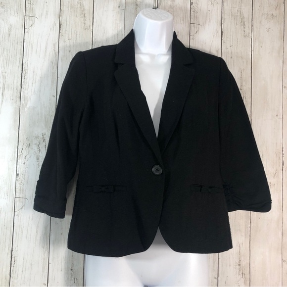 LC Lauren Conrad Ruched Sleeve Black Blazer 4 - Picture 1 of 13
